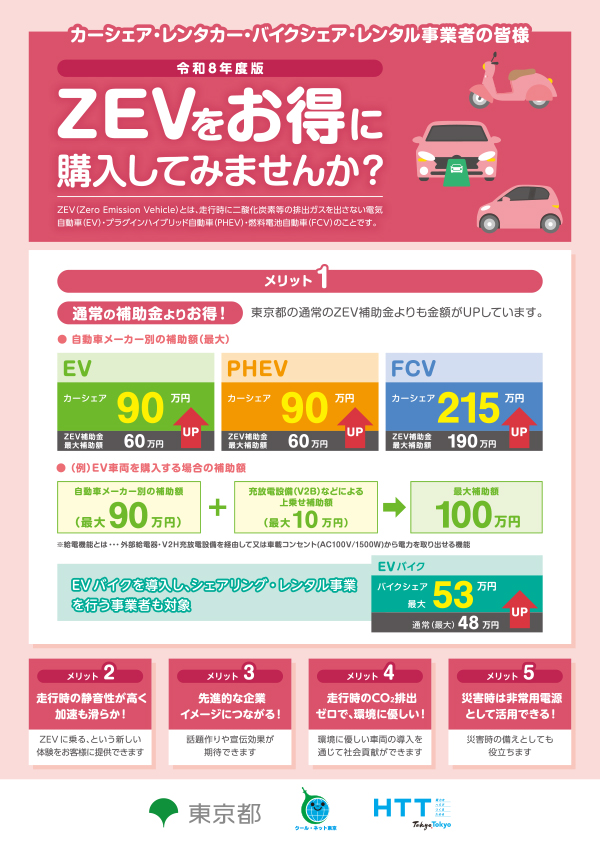 シェアリング・レンタル用ZEV補助リーフレット表紙画像
